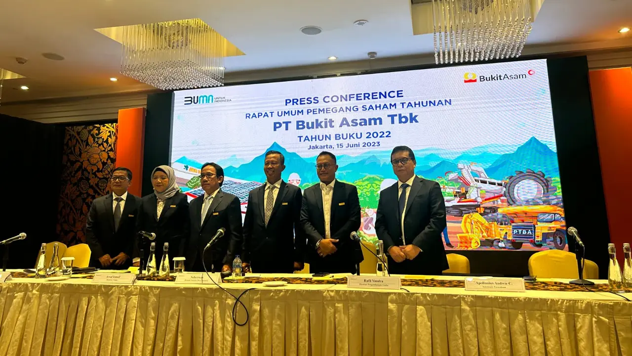Konfrensi pers PT Bukit Asam Tbk (PTBA), Kamis (15/6/2023). (Foto: Liputan6.com/Elga N)