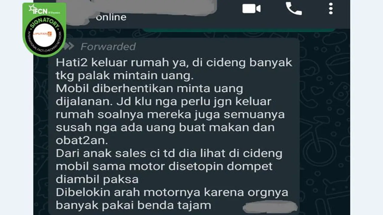 Gambar Tangkapan Layar Kabar Hoaks di Aplikasi WhatsApp