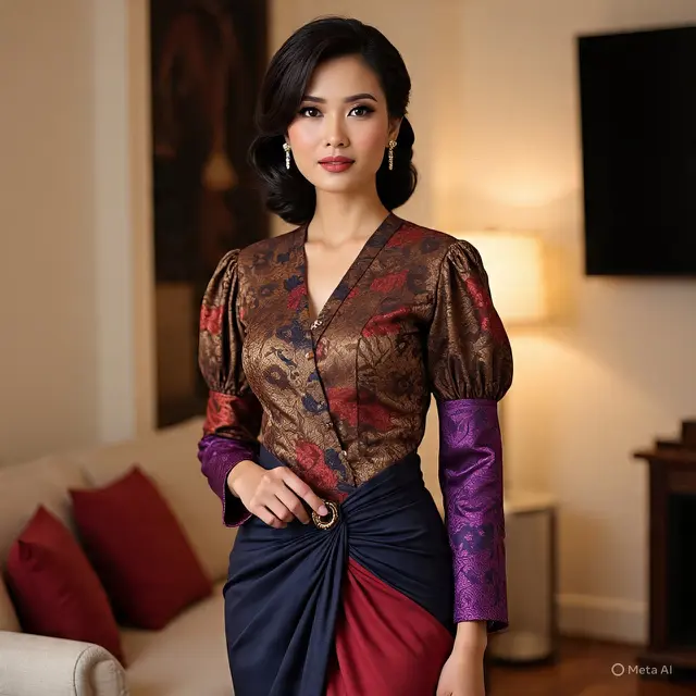 Model Kebaya Modern Brokat Batik dengan Rok Lilit