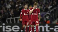 Harvey Elliott dari Liverpool bereaksi setelah pemain Toulouse Frank Magri mencetak gol ketiga timnya selama pertandingan sepak bola Grup E Liga Europa antara Toulouse dan Liverpool, di Stadion Toulouse di Toulouse, Prancis, Kamis, 9 November 2023. (AP Photo/Thibault Camus)
