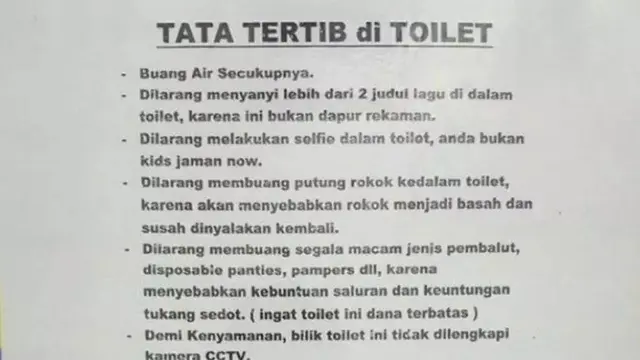 6 Tata Tertib Toilet Ini Poinnya Banyak Banget, Waktu Habis Hanya Buat Baca