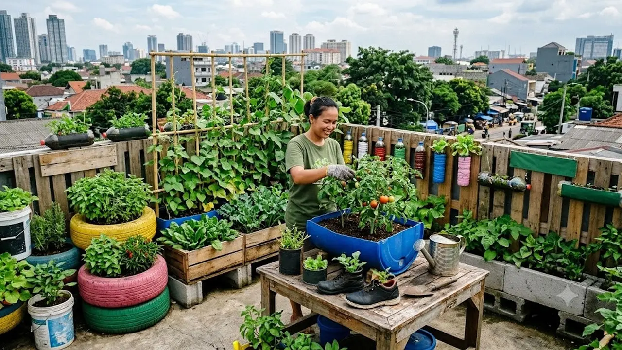 Inspirasi Urban Farming dari Barang Bekas (AI Generated)