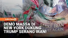 Sejumlah demonstran di New York menggelar aksi mendukung serangan militer Amerika Serikat ke Iran dan menyerukan perubahan kepemimpinan di negara tersebut. Mereka membawa bendera dan poster, serta meneriakkan dukungan kepada Presiden AS Donald Trump.
