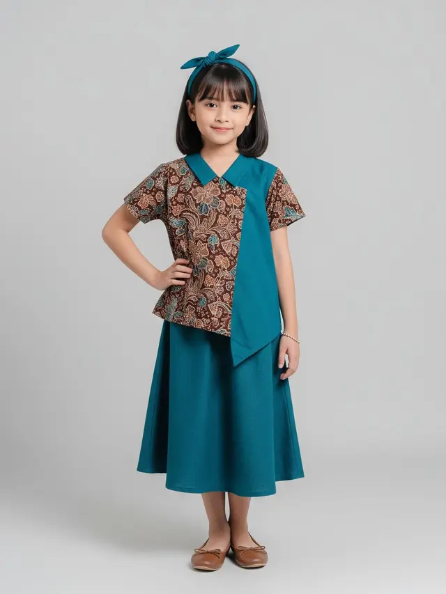 Model Atasan Batik Anak Perempuan yang Stylish Desain Kombinasi Kain Polos