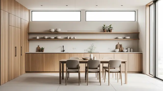 Inspirasi Dapur dan Meja Makan dengan Kabinet Kayu Minimalis (Image by Gemini AI)