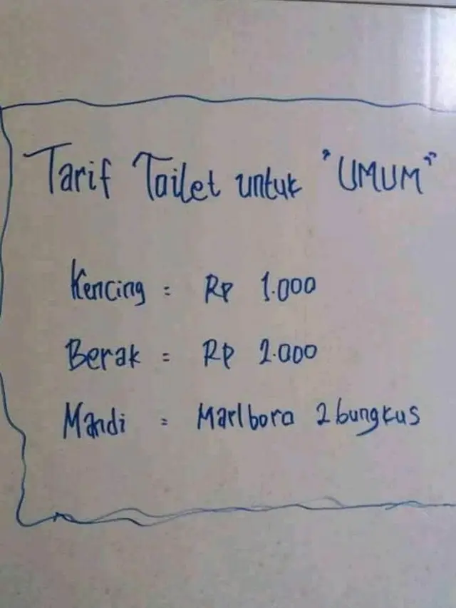 7 Pengumuman Tarif Toilet Ini Bikin Kamu Mikir Kalau Mau Buang Air