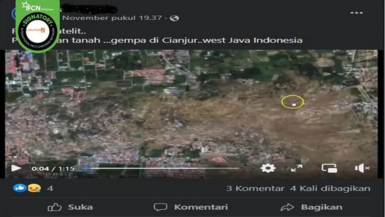 Gambar Tangkapan Layar Video yang Diklaim Rekaman Satelit Gempa di Cianjur, Jawa Barat (sumber: Facebook).