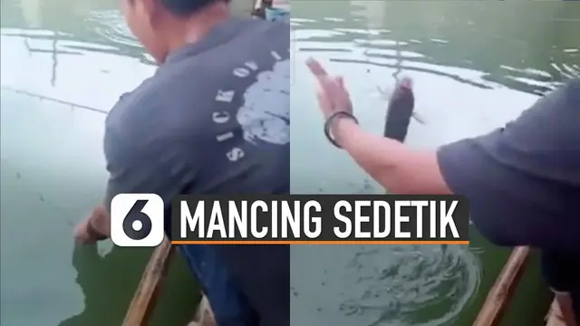 Aksi unik di sebuah kolam pemancingan dipertontonkan pria satu ini.