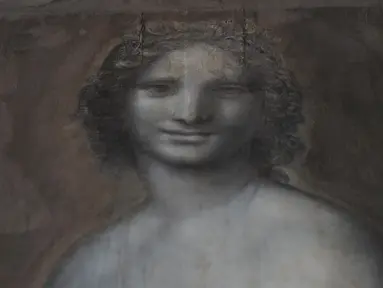 Lukisan 'Monna Vanna' atau dikenal dengan 'Mona Lisa Telanjang' ditunjukkan di Museum Conde, Chantilly, Prancis, Senin (11/3). 'Monna Vanna' diyakini dilukis oleh Leonardo da Vinci. (Kenzo Tribouillard/AFP)