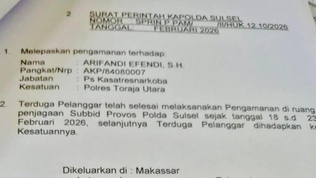 Beredar Surat Kasat Narkoba Polres Toraja Utara Bebas, Polda Sulsel Buka Suara