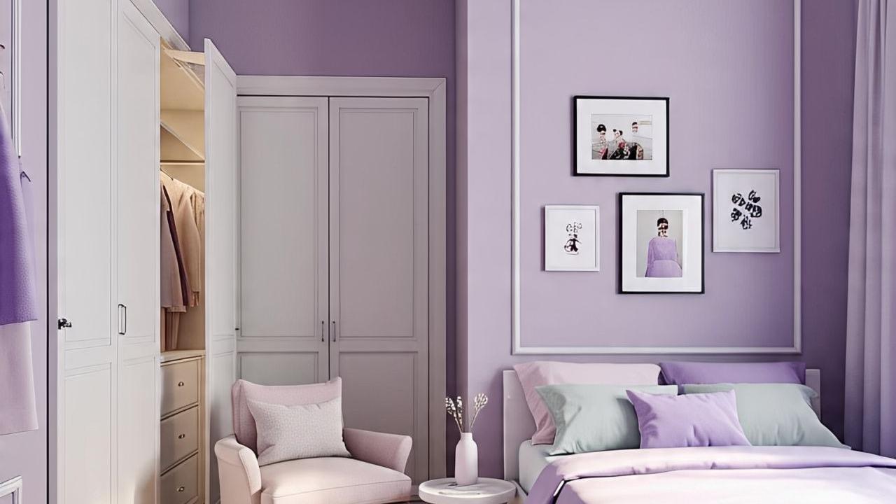 Ilustrasi Kamar Tidur Sempit dengan Cat Warna Lavender