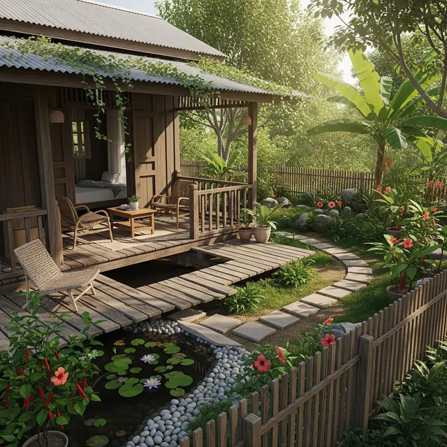 Rumah Kampung 1 Lantai dengan Teras Unik ala Desa Tempo Dulu (Gemini AI)