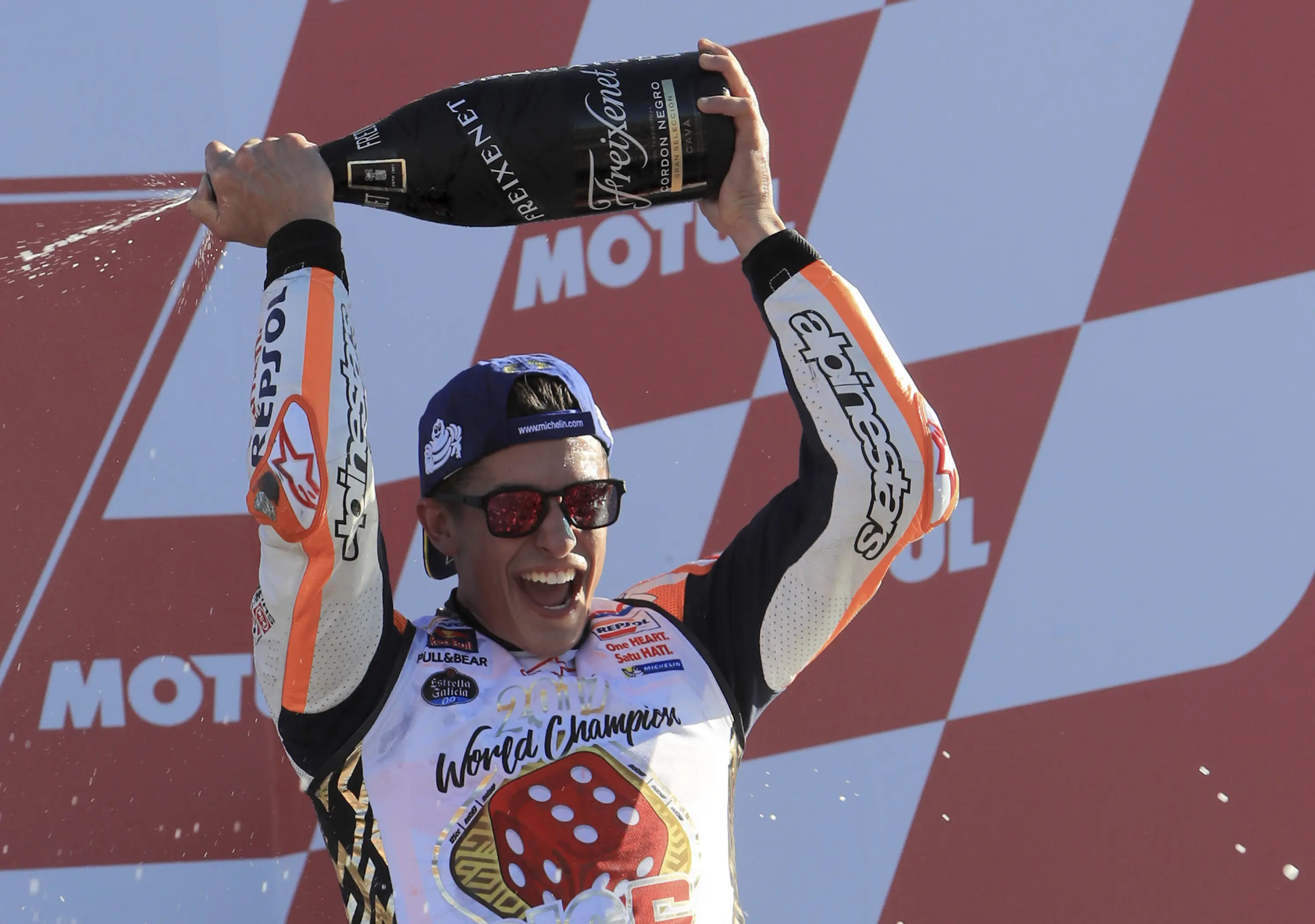 Pebalap Repsol Honda, Marc Marquez (AP Photo/Alberto Saiz)