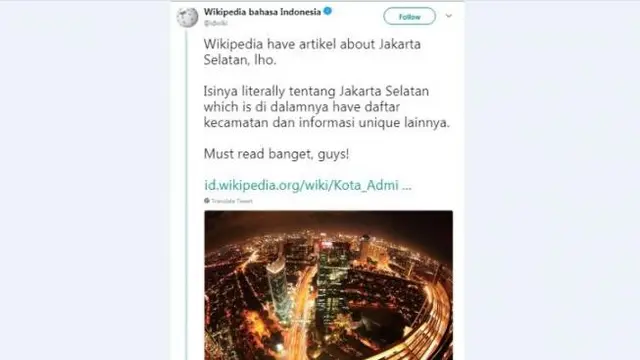 bahasa anak Jaksel (foto: brilio/@idwiki)