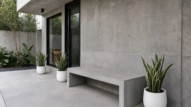 Teras Modern dengan Bangku Beton
