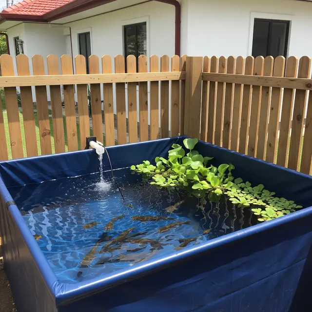 Budidaya Ikan Lele di Kolam Terpal Mini untuk Belakang Rumah Type 36 (AI Generated)