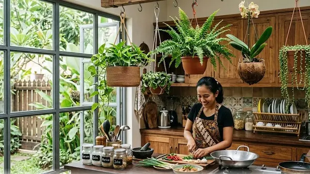Dekorasi Dapur dengan Tanaman Gantung (AI Generated)