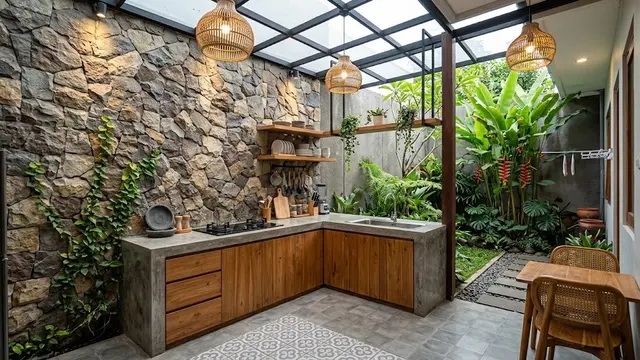 9 Inspirasi Dapur Belakang Rumah yang Menyatu dengan Alam, Nyaman untuk Memasak