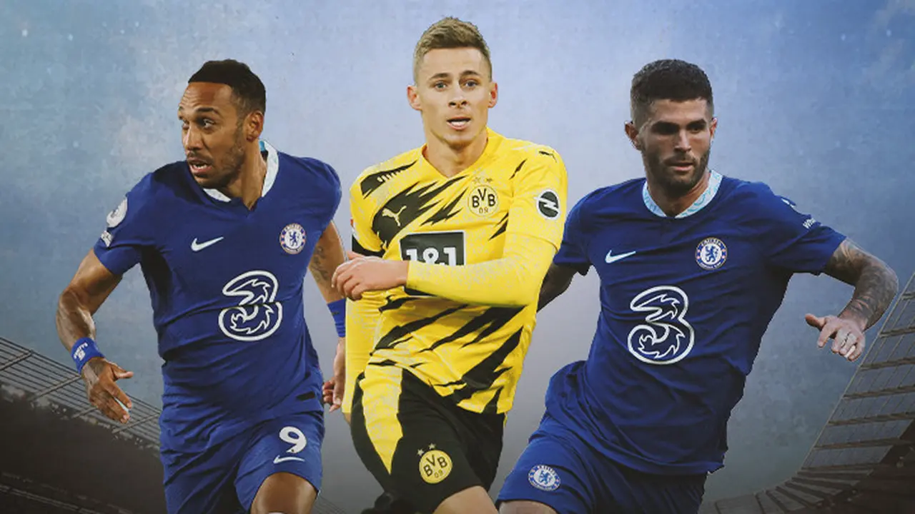 Ilustrasi - Cristian Pulisic, Aubameyang, Thorgan Hazard