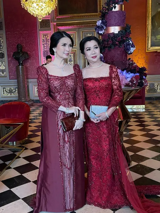 <p>Dalam acara resepsi yang digelar di Chateau de Vaux le Vicomte, Prancis, baik Liliana maupun Nia sama-sama cantik dibalut dress berpayet dengan detail kerah square neck.</p>