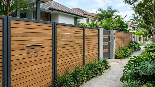 Pagar Kayu Modern dengan Kotak Surat Tersembunyi
