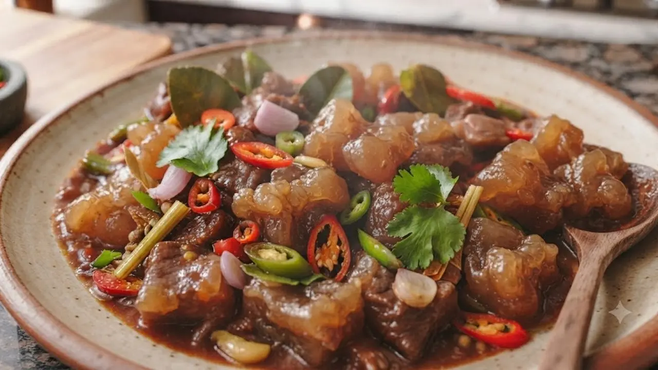 Resep Oseng Kikil Pedas Manis yang Empuk dan Tidak Bau (AI Generated)
