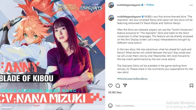 Yoshino Nanjo, pengisi suara di Mobile Legend (Foto: Instagram/@mobilelegendsgame)