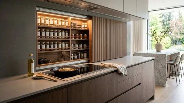 Model Dapur dengan Rak Bumbu Tersembunyi