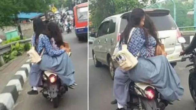 6 Potret Nyeleneh Anak Sekolah Naik Motor Bonceng Tiga, Posisinya Absurd