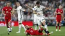 Marco Asensio mencetak satu gol saat timnya menaklukkan Bayern Munchen 4-2 di Santiago Bernabeu stadium, (18/4/2017). Asesnsio mungkin akan menjadi salah satu pemain yang merepotkan Atletico Madrid pada semifinal nanti.(AP/Daniel Ochoa de Olza)