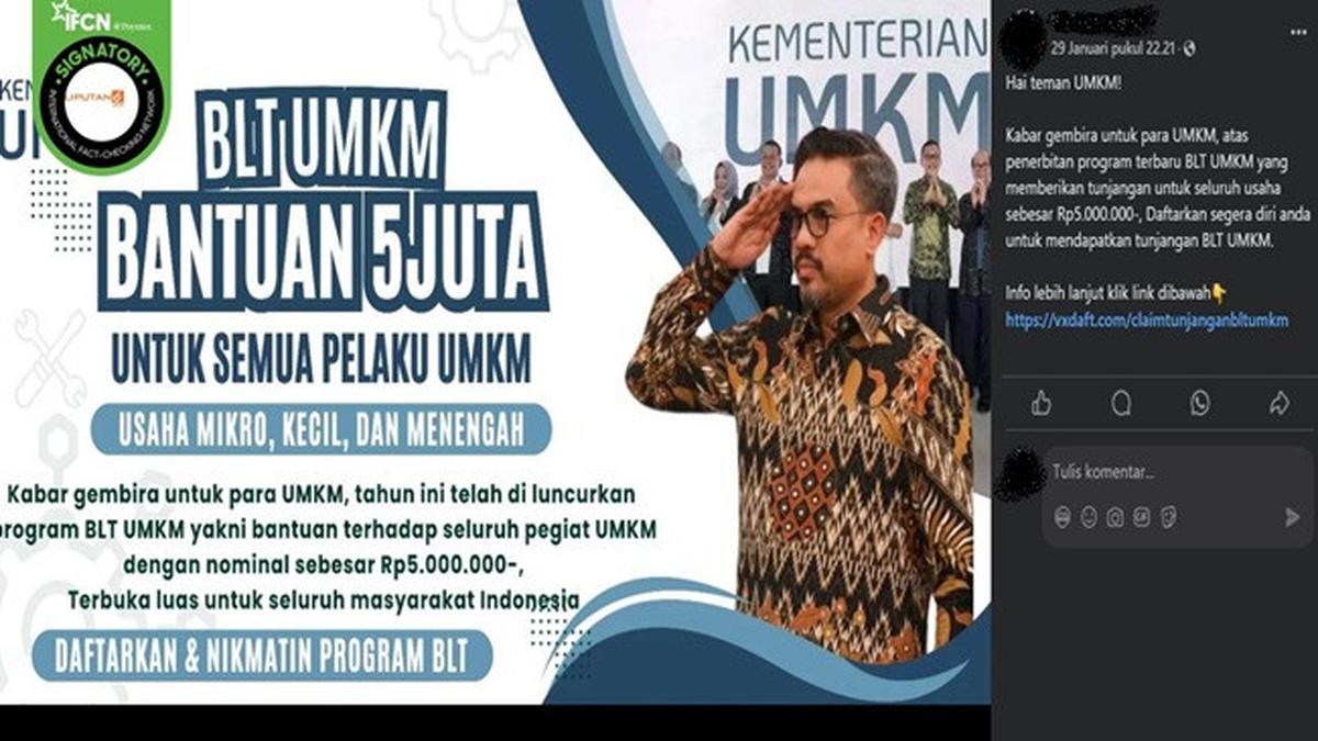 Cek Fakta: Hoaks Kementerian UMKM Bagi-Bagi BLT Rp 5 Juta untuk Semua Pelaku Usaha