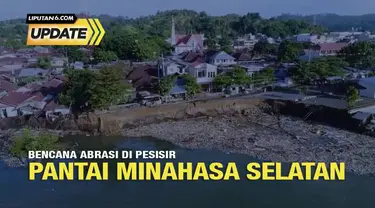Belasan rumah, jalan, serta jembatan amblas karena abrasi di pesisir Pantai Amurang, Kabupaten Minahasa Selatan, Sulut, Rabu (15/6/2022).