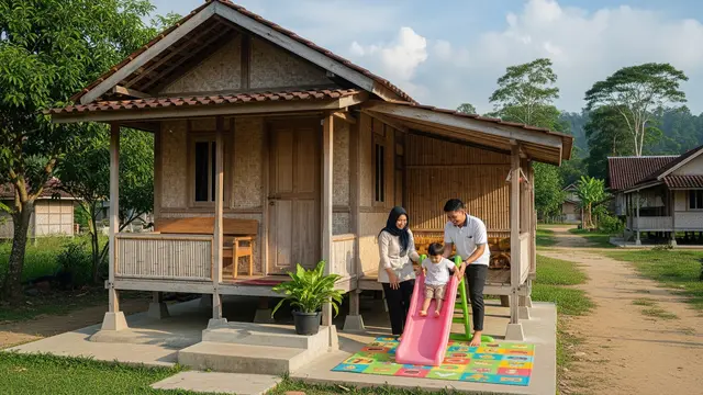Rumah Kampung dengan Teras Samping untuk Area Bermain Anak