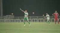 Gelandang Timnas Indonesia, Evan Dimas, setelah mencetak gol ke gawang Oman di Dubai, Uni Emirat Arab (UEA). (PSSI).