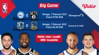 Big game NBA, Mavericks vs Warriors, Minggu (7/2/2021) pukul 08.30 WIB dapat disaksikan melalui platform streaming Vidio. (Dok. Vidio)