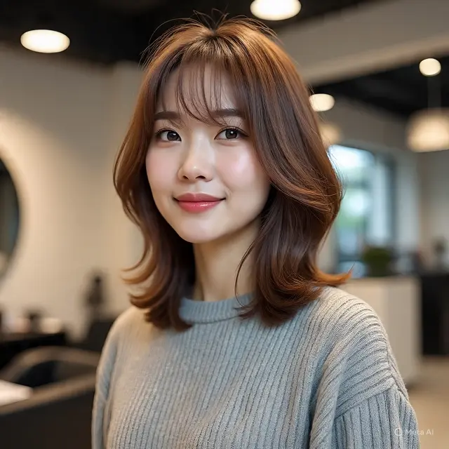Model Rambut ala Korea Sesuai Bentuk Wajah Bulat by Meta AI