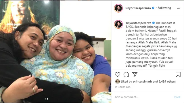 Sinyorita akhirnya sembuh dari Covid 19 dan bisa berkumpul lagi bersama suami dan anaknya