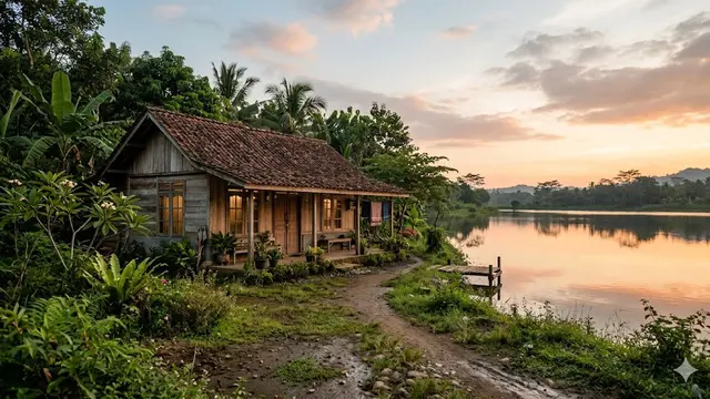 Inspirasi Rumah Hemat Biaya di Desa Pinggir Danau Kecil