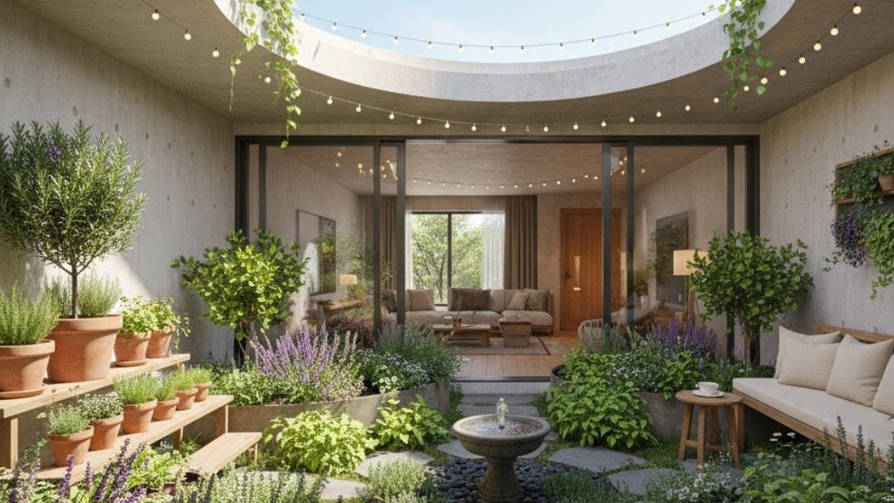 Ilustrasi Taman dalam Rumah Tanpa Atap
