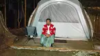 Presiden Joko Widodo (Jokowi) berada di depan tenda saat bermalam di titik nol Ibu Kota Negara (IKN) Nusantara, Kecamatan Sepaku, Penajam Paser Utara, Kalimantan Timur, Senin (14/3/2022). (FOTO: Setpres/Agus Suparto)