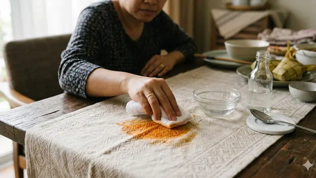 Cara Menghilangkan Noda Minyak Ketupat Sayur (Foto: Gemini AI)