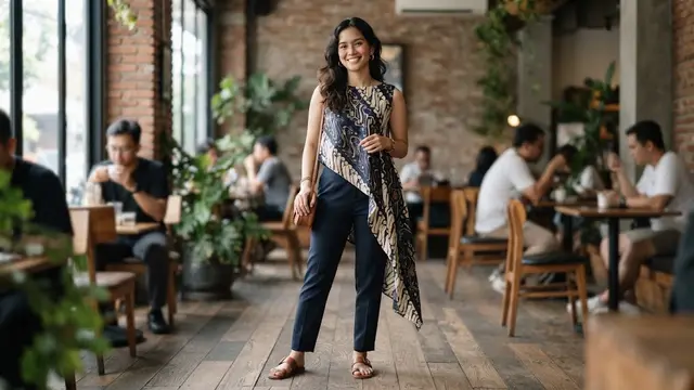 Atasan Batik Siluet Asimetris