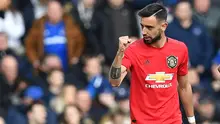Gelandang Manchester United (MU), Bruno Fernandes usai mencetak ke gawang Everton di Goodison Park, Minggu (1/3/2020) (Foto: Doc Premier League)