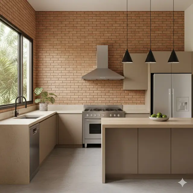 Dapur Modern dengan Finishing Rapi/Inspirasi Dapur Sederhana dengan Dinding Bata EksposInspirasi Dapur Sederhana dengan Dinding Bata Ekspos (Sumber: qwen.ai)