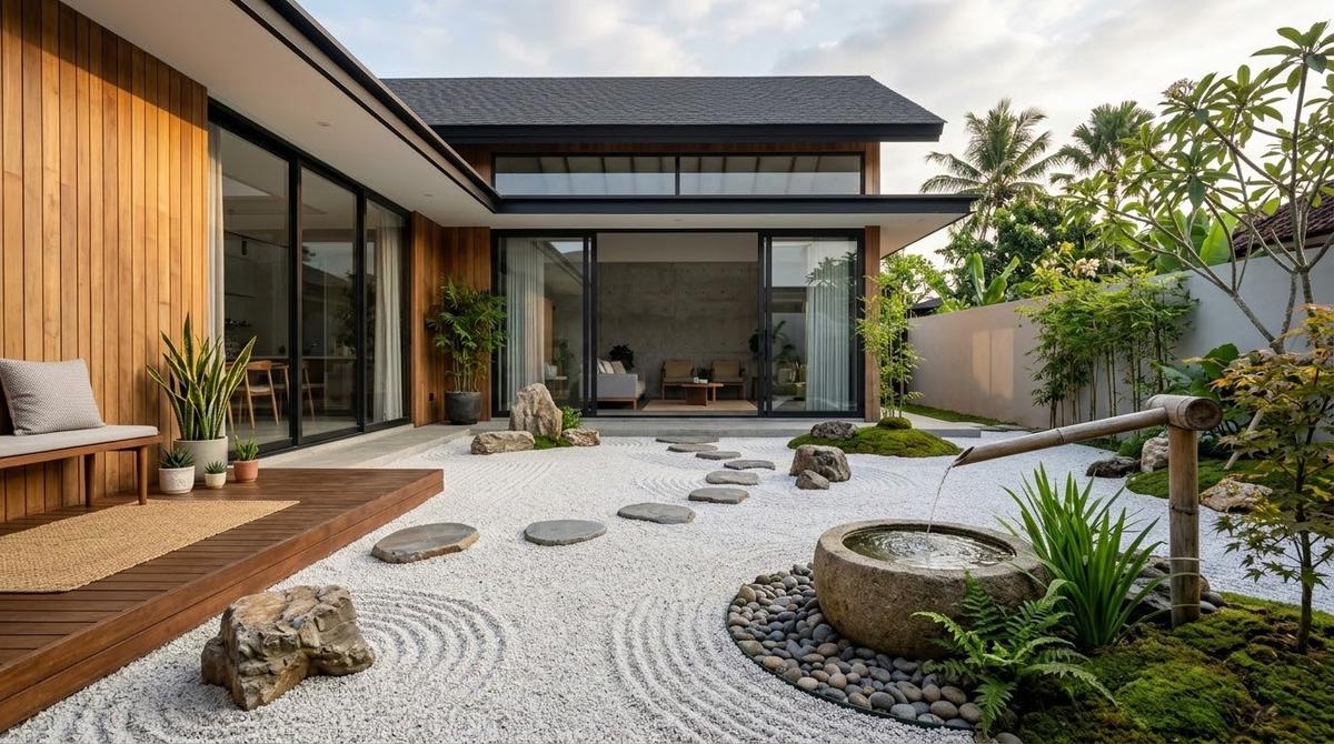 Desain Taman Kering Gaya Zen Modern untuk Rumah Minimalis/AI Generated