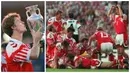 Denmark - Jalan penuh keberuntungan Denmark dimulai ketika mendapat tiket gratis dari Yugoslavia yang menarik diri akibat perang saudara, buruknya penampilan Prancis dan Inggris, dan memenangkan pinalti melawan Belanda di semifinal. Mereka juga tumbangkan Jerman di babak Final. (Foto kolase: AFP)