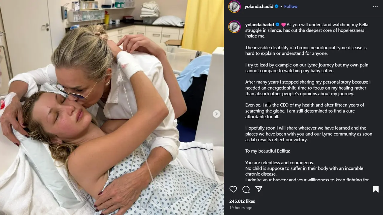 Unggahan Yolanda Hadid tentang anaknya, Bella Hadid yang menghadapi Lyme Disease. (Instagram/ yolanda.hadid)