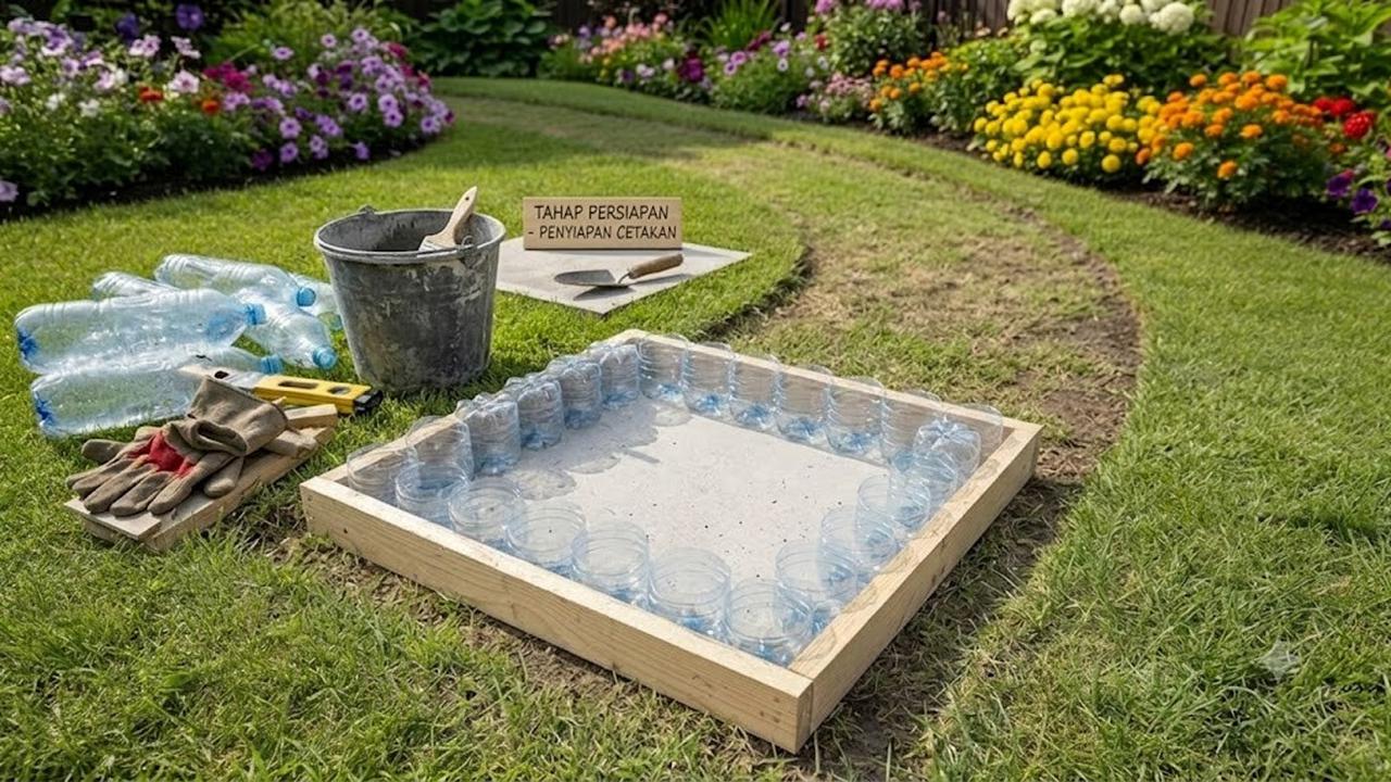 Membuat Batu Pijakan Taman dari Botol Plastik