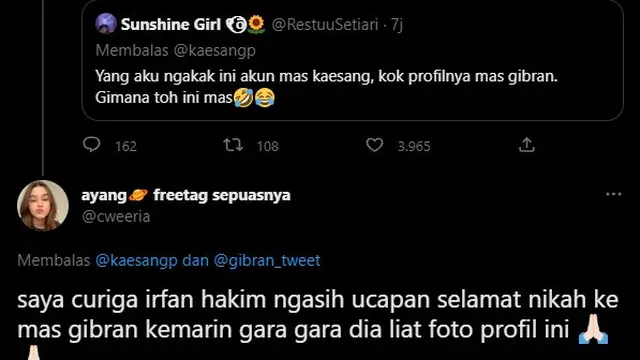 Kaesang Pangarep mengganti profile picture akun media sosialnya dengan foto sang kakak, Gibran Rakabuming (Twitter)