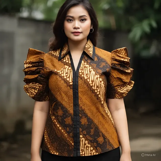 Baju Batik Lengan Kerut. (Liputan6.com/MetaAI)
